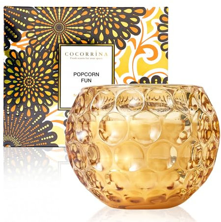 Cocorrína Duftkerze im Glas, Popcorn Fun 300g, 100% Kokosnusswachs mit 2 Dochten, Scented Candle Brenndauer bis zu 40 Stunden, Perfekte Kerzengeschenke für Männer & Frauen