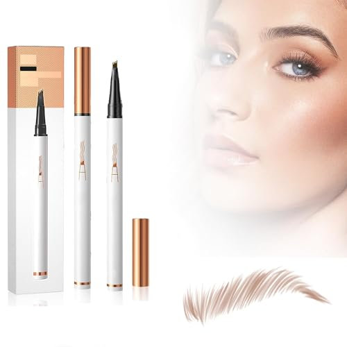 Wasserfester Augenbrauenstift Mit 4 Gabelspitzen - Magischer 3D Microblading Stift für Frauen und Mädchen (Heller Kaffee)