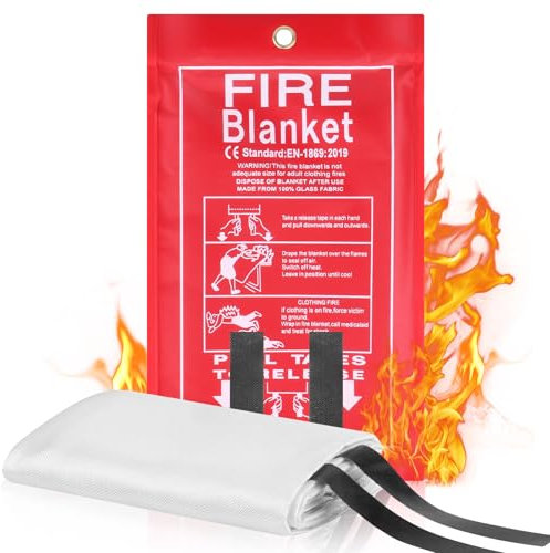 BEENNA Feuerlöschdecke, 1m x 1m Löschdecke, Glasfaser Brandschutzdecke Wird zum Löschen Gelegentlicher Brände in Küchen, Autos, Büros, Garagen, Geschäften, Restaurants, Camping und Grillen im Freien