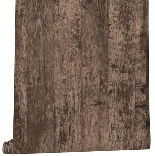Arthome Abziehen und Aufkleben Klebefolie Dunkel Braun Holz,44cmx6m Natürliches Holz Maserung Möbelfolie Rustikal Selbstklebende Abnehmbare Wasserdichte Tapete Vinyl Folie Tapete für Möbel