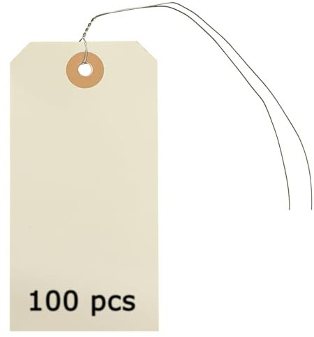100 Stück Blanko-Hängeetiketten mit Draht, 12,9 x 5,9 cm, Versandanhänger zum Beschriften mit verstärktem Loch, Drahtanhänger für Produktschmuck, Kleidung, Reparaturanhänger