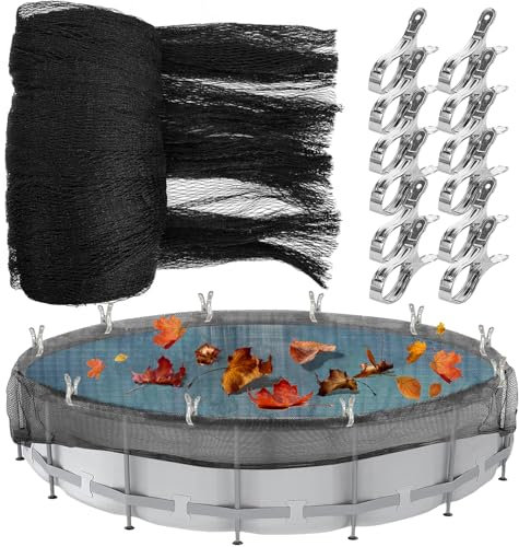 LAIAMER Runde Pool-Abdeckung für oberirdische Pools, 6,4 m, Sicherheitsnetz, Winterabdeckung, Netzabdeckung mit 12 Stück Schwimmbadabdeckungs-Clips, hält Blätter von Ihrem Pool fern (passend für 45,7