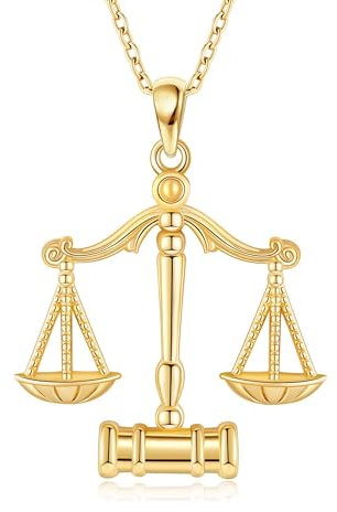DAYLINLOVE Anwalt Halskette S925 Sterling Silber Gerechtigkeit Skala Anhänger Gavel Halskette Richter RBG Juror Anhänger Anwalt Geschenke für Frauen (GOLD)