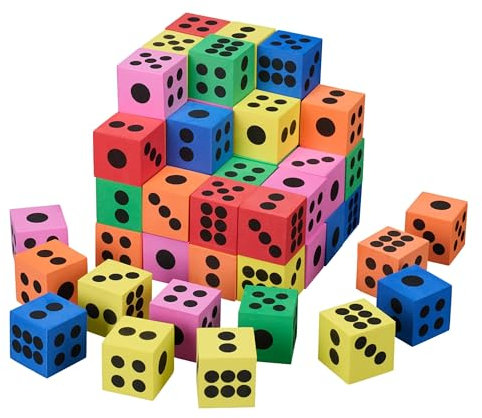 Relaxdays Dadi in Gommapiuma, Set da 60 Cubi Morbidi, 4 x 4 x 4 cm, Giochi Didattici per Bambini, Scuola, Multicolore