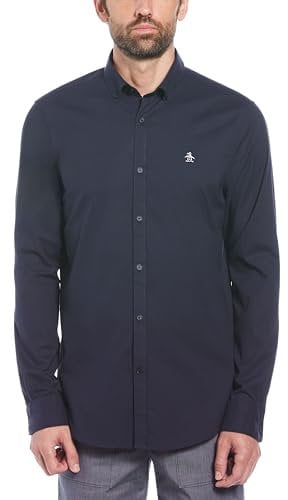 Original Penguin Men's EcoVero™ Oxford Stretch Shirt Long Sleeve 100% Cotton - Dark Sapphire