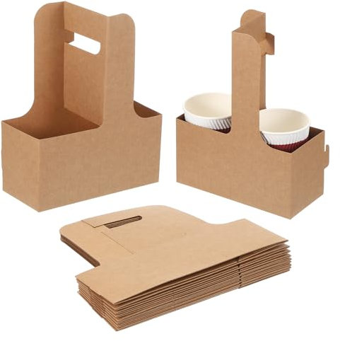 PATIKIL 2 Cup Drink Carrier with Handle, 20 Pack Kraft Paperboard to Go Coffee Cup Holder, Portable Disposable Handled Drink Carriers for Take Out Restaurant Food Service, Brown