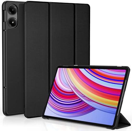 EasyAcc Hülle für Redmi Pad Pro 12.1 / Xiaomi Poco Pad 12.1 2024, Schutzhülle Ultradünne PU Leder mit Standfunktion und Auto Wachen/Schlafen Hülle Case (Schwarz)