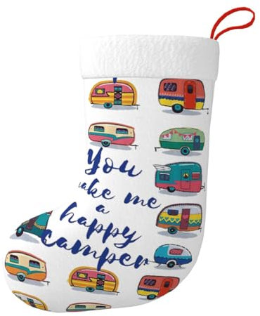 Cykazhst Weihnachtsstrümpfe, Motiv: You Make Me Happy mit Wohnwagen-Anhänger, klassischer Weihnachtsstrumpf für Erwachsene und Kinder, für Urlaub, Party, Dekoration, Weihnachtsdekoration, 45,7 cm,