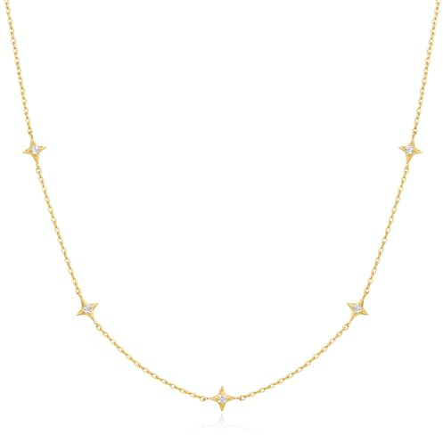 ANIA HAIE Damen Halskette DUSK DIVAS Stars Station aus 925 Sterling Silber, besetzt mit 5 Zirkonia, Länge: 38 cm + 7,5 cm Verlängerung, inkl. Geschenkverpackung