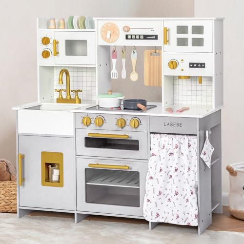 Labebe Cocina Juguete Infantil de Madera, Juego de Cocina Infantil con numerosas Funciones de Juego y Utensilios de Cocina, Cocina Juguete de Madera para niños y niñas a Partir de 3 años