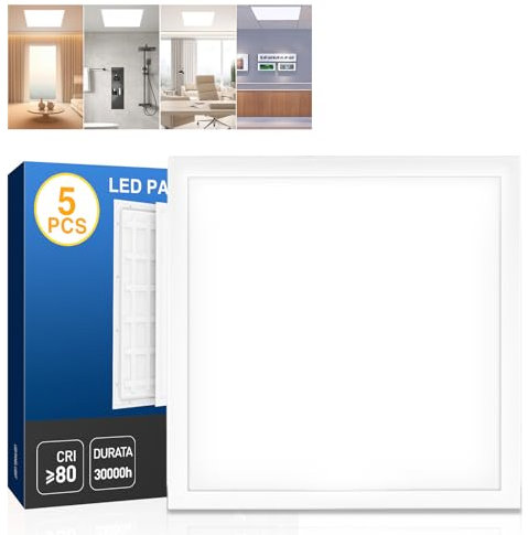 ClarivantiLED 5 x Panneaux LED Ultra-Fins 60x60 cm 40 W, UGR19, 4000 Lumens 4000K, Alimentation Intégrée, Dalles LED Plafond pour Plafond en Grille, Panneaux LED Idéals pour Commerces et Bureaux
