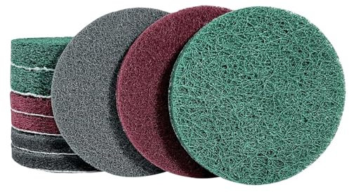 SHUOHONG 9 Stück Schleifschwamm, Schleifvlies Scheibe für Exzenterschleifer, Polierscheibe 100mm für Metall inkl. Edelstahl, Stein, Holz, Kunststoff Etc (Grün, Rot, Grau)