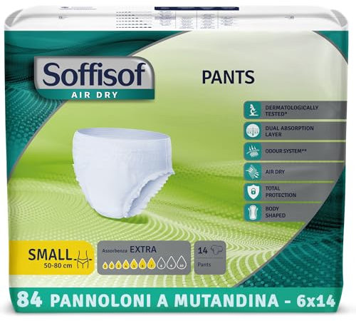 Soffisof Air Dry Windelpants für Erwachsene Extra S - 84x Inkontinenz Pants - 6 Packungen mit 14 Windeln, 7 Tropfen - Windeln Pants