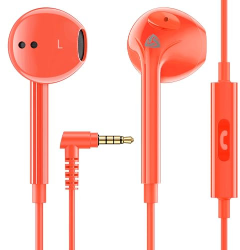 LUDOS Zenith Kopfhörer In Ear Kopfhörer mit Kabel und Mikrofon, 2-Jahre Garantie, In Ear Ohrhörer, 3,5 mm Klinkenstecker Earbuds, Satte Bässe Earphones, Headphones für iPhone, iPad, Samsung - Koralle