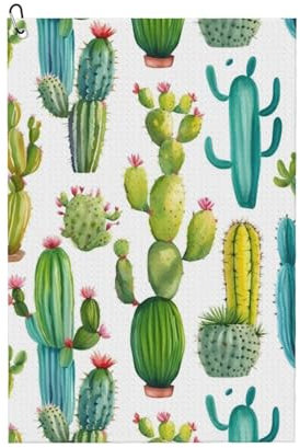 Kaktus-Golf-Handtücher, Mikrofaser, Waffelmuster, Golf-Handtuch mit Karabiner-Clip, für Herren und Damen