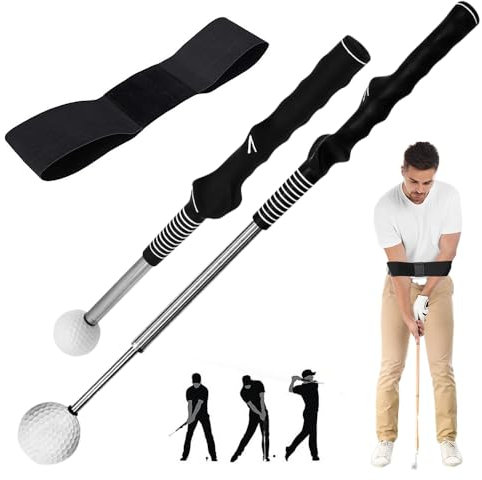 WDKXCN Retractable Golf Training Aid, Golf Swing Trainer with Arm Band, Retractable Golf Swing Training Aid, Golf Practice Sticks for Indoor Practice Golf Grip Trainer Warm-up Strength (Black)