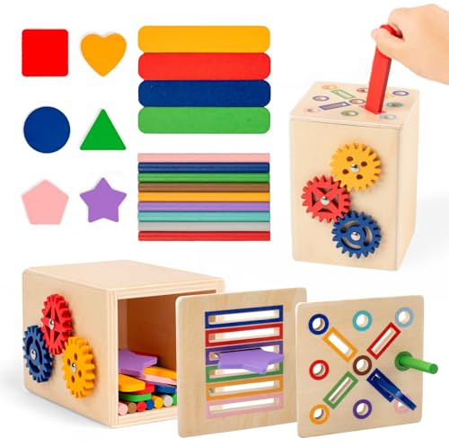 FMSKS Jeux Montessori, Jouet en Bois pour Enfants, Jeux Educatif, Jeux de tri de Couleurs et de Formes pour Enfants, Jouets Sensoriels, Jeux d'empilage, Jeux educatif, Cadeau Enfant Fille Garçons