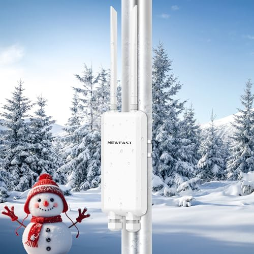 NEWFAST 1200Mbps Repetidor WiFi Exterior para Larga Distancia, 5.8Ghz/2.4Ghz, IP66 Impermeable Amplificador WiFi Exterior Doble Banda, Soporte PoE, WPA2, Punto de Acceso Exterior