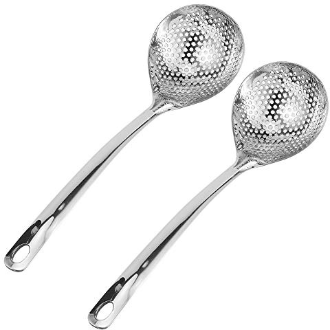 Tnfeeon Ergonomic Stainless Steel Hot Pot Colander Spoon, Durable and Heat -Resistant, Ideal for Camping, 2PCs for Comfortable Storage