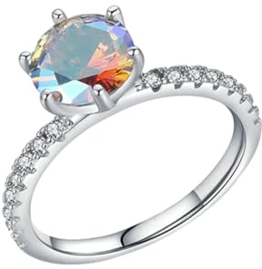 BCughia Verlobungsring Weißgold 585, Gold Ringe Damen Echtgold Rund Form Granat TrauRinge Größe 60