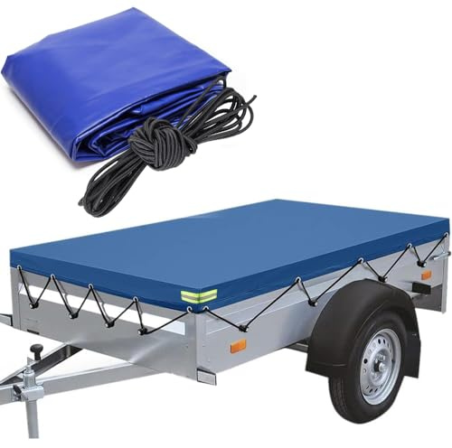 HEYOUTH Anhängerplane Flachplane,Abdeckplane für Anhänger,Anhänger Flachplane PVC wasserdichte & reißfeste,mit Planenseil Reflexstreifen Ösen, für 750kg PKW Hänger (258x136x8cm)