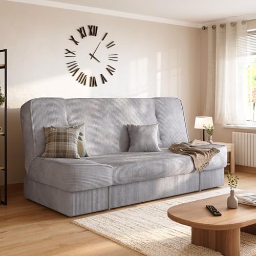BROMARKT Schlafsofa mit Bettkasten und Schlaffunktion 190x115cm Hellgrau | Sofabett mit 1 Kissen Stauraum Klappbare Schlafcouch Couch Sofa für Wohnzimmer Wohnlandschaft Sofabed Klappcouch TOLIA