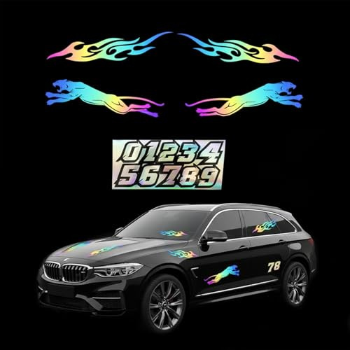 EJRUP Set di 14 Adesivi Laser Colorati Numeri, Sticker Tuning a Fiamme per Auto, Adesivi Cool per Casco Moto, Ideali per Moto, Skateboard, Scooter e Moto da Fuoristrada