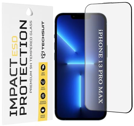 Techsuit Displayschutzfolie für iPhone 13 Pro Max Gehärtetes Glas mit Antistatisch, Staubabweisend, Vollständige Abdeckung, Stoßschutz, Oleophobe Beschichtung, Anti Fingerabdruck, Blasenfrei, ESD