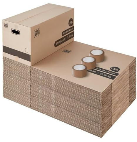 Pack and Move - Set 10 Umzugskartons XL - 80 x 40 x 40 cm - Verstärkte Griffe - 1 Klebeband gratis
