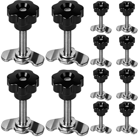 TINA.WIN 12 Stück Schraubfitting Airlineschiene Zubehör M8x60 Schwarz | Schraubfitting mit Sterngriffschraube, 500 daN Einfachendbeschlag für Airlineschienen Und Zurrschienen im Wohnmobil.