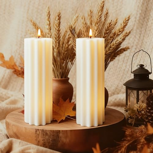 2 Rustik Duft Stumpenkerzen, Großes Kerzen Set Tropffrei & Rauchfrei | 120H Lange Brenndauer, Gerippte Aromatherapie Kerzen als Tafelkerzen, Geschenke für Frauen zu Geburtstag Hochzeit