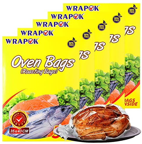 WRAPOK Ofen-Kochbeutel, mittlere Größe, Braten, Backbeutel für Fleisch, Schinken, Rippen, Geflügel, Meeresfrüchte an Thanksgiving, 35,6 x 43,2 cm – insgesamt 25 Beutel (5 Stück)