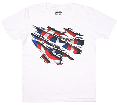 Marvel Men's Captain America Torn T Shirt, White, XL UK