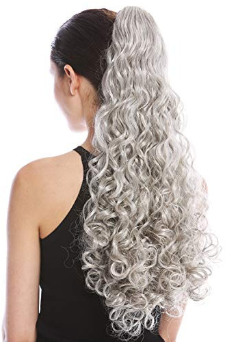 WIG ME UP - 9563B-V-51 Haarteil Zopf Pferdeschwanz lang voluminös stark gelockt lockig Grau Silbergrau