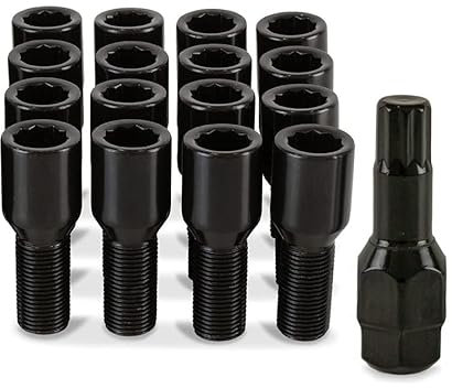 16 Black Slim Fit Tuner Wheel Bolts for Aftermarket Mini Cooper Alloys Part No. 16BM425TKB+SKEY157