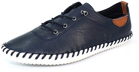 Lunar St Ives Leather Plimsoll 7 UK Navy