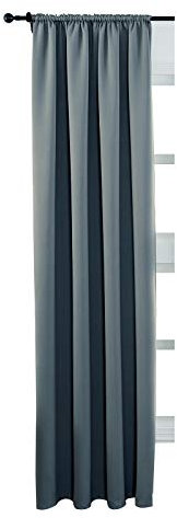 WOLTU Thermovorhang, Verdunklungsvorhang Blickdicht, Gardine mit Kräuselband für Schiene, Vorhang 250g/m² Schwere Wärmeisolierende, für Wohnzimmer Schlafzimmer, 140 x 245 cm, Schiefer Grau