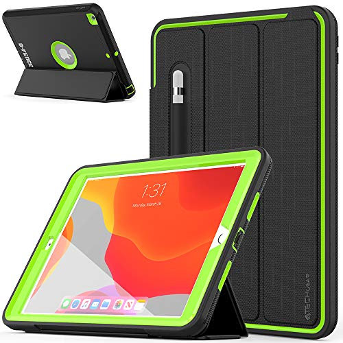 TECHGEAR D-Fence Funda Compatible con iPad 10.2 [9a / 8a / 7a generación] 2021/2020/2019, Funda Protectora Delgada Resistente al Impacto iPad 9/8/7 - Niños Escuelas Constructores Trabajadores (Verde)