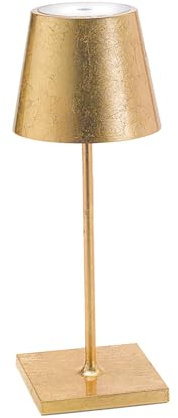 Zafferano, Poldina Pro Mini Lampe mit Goldfarbenes Blatt, Kabellose, Wiederaufladbare Tischlampe mit Touch Control, Für den Innenbereich Geeignet, Dimmer, 2200-3000 K, Höhe 30 cm