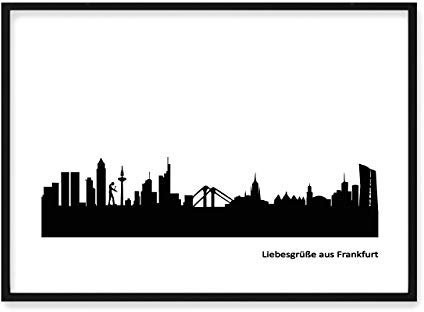 Wandbild Frankfurt Skyline mit Individuellem Text Personalisiertes Bild in S/W & Metall optional mit Rahmen Geschenk Geschenkidee Einzug Umzug Familie Freunde