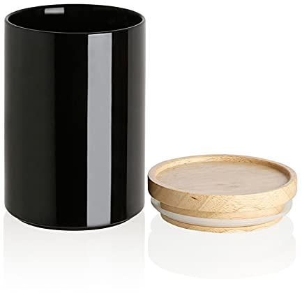 Sweejar Kitchen Canisters Ceramic Food Storage Jar, Stackable Containers with Airtight Seal Wooden Lid for Serving Coffee Bean, Flour, Tea, Cookies and More - 58 Fl Oz(Black)