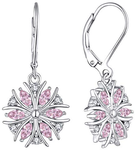 YL Damen Ohrringe Schneeflocke 925 Sterling Silber Blau Zirkonia Ohränger Baumeln Ohrringe für Frauen