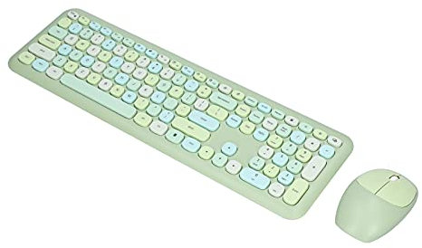 Kabellose Tastatur- und Maus-Sets,Retro-Style-Tastatur mit Runden Tastenkappen,2,4 GHz Leise Ergonomische Maus Lange Akkulaufzeit für Windows,Notebook,PC,Süße Tastatur(Grüner Mischfarbenanzug)