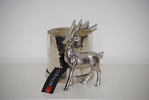 Colmore Hirsch Silber mit großem Teelicht Glas Alu Nickel H23 x 17 x 22 cm