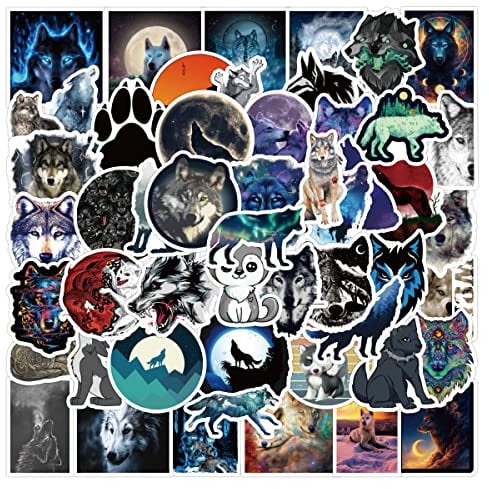 50 Stück Wolf Wölfe Hund Aufkleber Laptop Telefon Gitarre Skateboard Notebook Auto Motorrad Fahrrad Vinyl Stickers Wasserdicht Ästhetisch Wolf Löwe Aufkleber für Jugendliche Kinder Erwachsene