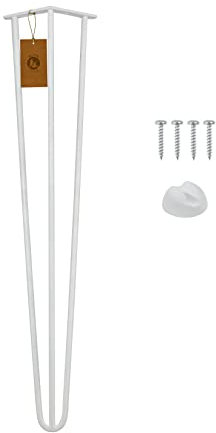 Moria Hairpin Leg 1 Stück | Möbelfüße, Tischbeine von 10 bis 80 cm | für Schrank, Hocker, Nachttisch, Couchtisch | Tischfüße mit Bodenschoner und Schrauben | 71 cm - 3 Streben (Metall, Weiß)