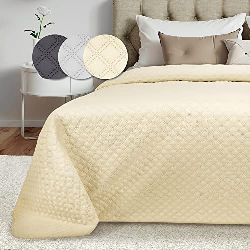 Beautissu Tagesdecke 240x260 cm Bettüberwurf für Boxspringbett & Sofa in Steppoptik Olivia Große Atmungsaktive Sofa Überwurfdecke Eleganter Tagesdecken Bettüberwurf – Boho Tagesdecke Beige