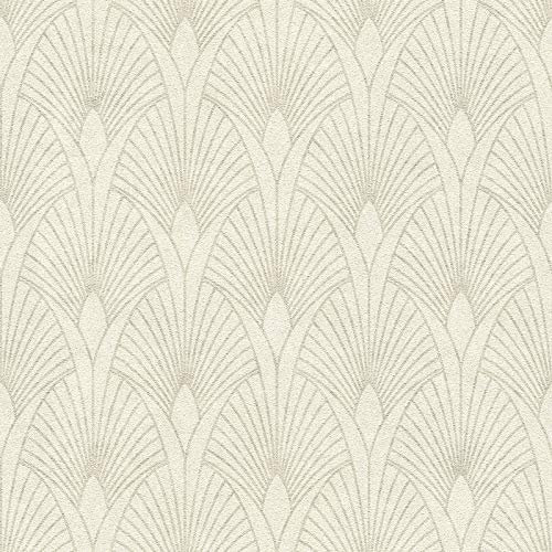 Papier peint Art déco beige clair chambre adulte | Tapisserie graphique beige couloir & chambre | Papier peint chic intissé