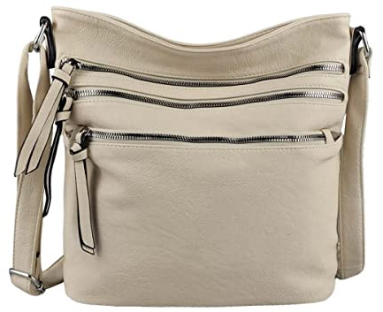 Damen Tasche Shopper Schultertasche Umhängetasche Crossover Crossbody Henkeltasche Beuteltasche Handtasche City Bag Reise Kunst-Leder Beige
