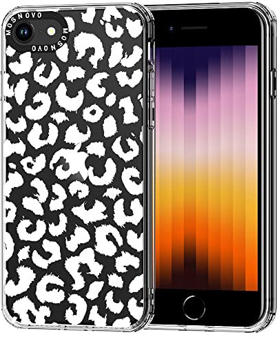 MOSNOVO für iPhone SE/iPhone 8 / iPhone 7 Hülle – Durchsichtige, schlanke, stoßfeste TPU+PC-Handyhülle, [6,6 Fuß Fallschutz/Anti-Abziehen] - Weißer Leoparden-Print
